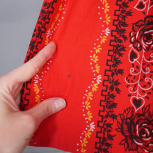 Load image into Gallery viewer, 50s RED FULL SKIRTED DRESS WITH HEART AND ROSE PRINT - S