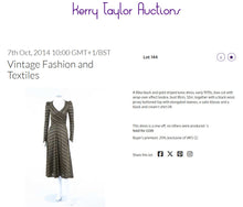 Load image into Gallery viewer, 70s UNLABELED BIBA PURPLE GOLD STRIPED WRAP OVER MIDI DRESS - XS