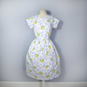HANDMADE 50s COTTON DAY DRESS IN SUMMERY YELLOW ROSE FLORAL PRINT - S