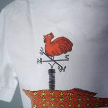 Load image into Gallery viewer, 60s CROPPED WHITE COTTON SHIRT / TUNIC WITH FISH AND SUN MOTIF - S