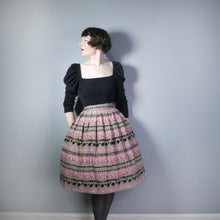 Load image into Gallery viewer, BROWN 50s FULL COTTON SKIRT WITH TROMP L&#39;OEIL POMPOM RIBBON PRINT - 25&quot;