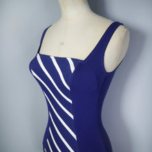 Load image into Gallery viewer, 60s ST MICHAEL BLUE AND WHITE STRIPED NAUTICAL SCOOP BACK SWIMSUIT - XS