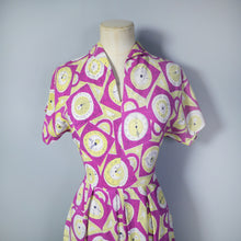 Load image into Gallery viewer, 40s DARK PINK NOVELTY CLOCK FACE PRINT DRESS - XS