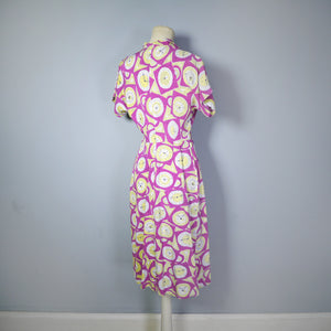 40s DARK PINK NOVELTY CLOCK FACE PRINT DRESS - XS