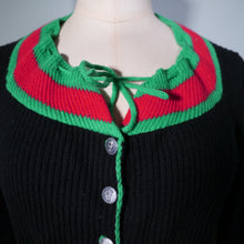 Load image into Gallery viewer, 60s 70s BLACK GREEN AND RED COLOURBLOCK CROPPED BAVARIAN / FOLK CARDIGAN - S