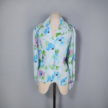 Load image into Gallery viewer, 70s does 40s PASTEL BLUE FLORAL CREPE BLOUSE / SHIRT - M-L