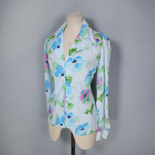 Load image into Gallery viewer, 70s does 40s PASTEL BLUE FLORAL CREPE BLOUSE / SHIRT - M-L