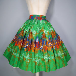 80s does 50s BRIGHT GREEN EXOTIC LEAF PRINT SKIRT - 28"