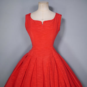 50s 60s BOLD RED PARTY DRESS WITH HUGE FULL SKIRT - S