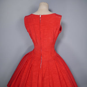50s 60s BOLD RED PARTY DRESS WITH HUGE FULL SKIRT - S