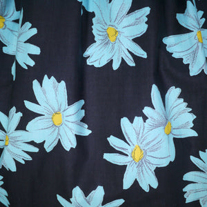 50s CALIFORNIA COTTONS BLACK DRESS WITH BRIGHT BLUE FLOWERS - M
