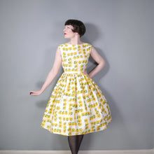 Load image into Gallery viewer, 50s 60s SUMMERY YELLOW FLORAL COTTON SUN DRESS - XS