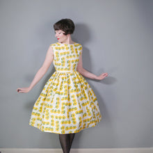 Load image into Gallery viewer, 50s 60s SUMMERY YELLOW FLORAL COTTON SUN DRESS - XS