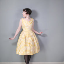 Load image into Gallery viewer, 50s LUSTROUS YELLOW STRIPE FULL SKIRTED DRESS - XS