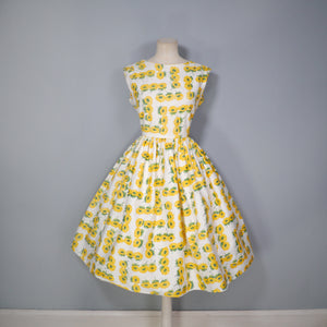50s 60s SUMMERY YELLOW FLORAL COTTON SUN DRESS - XS