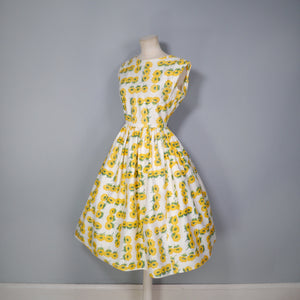 50s 60s SUMMERY YELLOW FLORAL COTTON SUN DRESS - XS