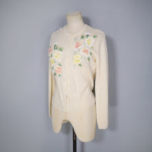 Load image into Gallery viewer, PALE YELLOW WOOL LAURA ASHLEY CARDIGAN WITH ROSE EMBROIDERY AND BEADING - M