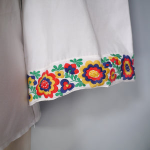 70s EMBROIDERED WHITE FOLK STYLE SMOCK BLOUSE - S