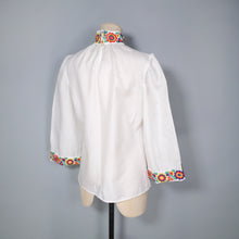 Load image into Gallery viewer, 70s EMBROIDERED WHITE FOLK STYLE SMOCK BLOUSE - S