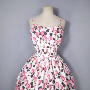FANTASTIC 50s CASCADING PINK ROSE STRAPPY SUN DRESS - S