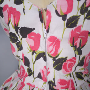 FANTASTIC 50s CASCADING PINK ROSE STRAPPY SUN DRESS - S
