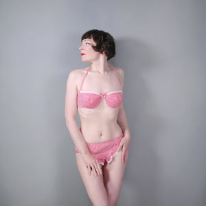 50s 60s RED CANDY STRIPE BIKINI WITH RUFFLE PANT AND UNDERWIRE BRA - S / 34D?