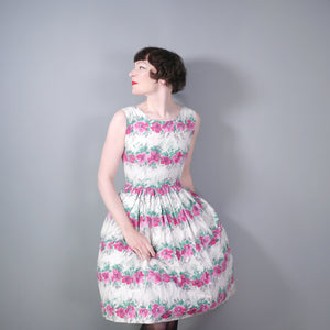 PINK AND WHITE FLORAL 50s COTTON SUMMER DRESS - XS