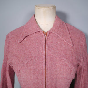 70s does 40s WALLIS WOOL BLEND DUSKY PINK ZIP FRONT DRESS - XS-S