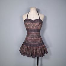 Load image into Gallery viewer, 50s BROWN SKIRTED COTTON SWIMSUIT WITH PAISLEY PRINT - XS