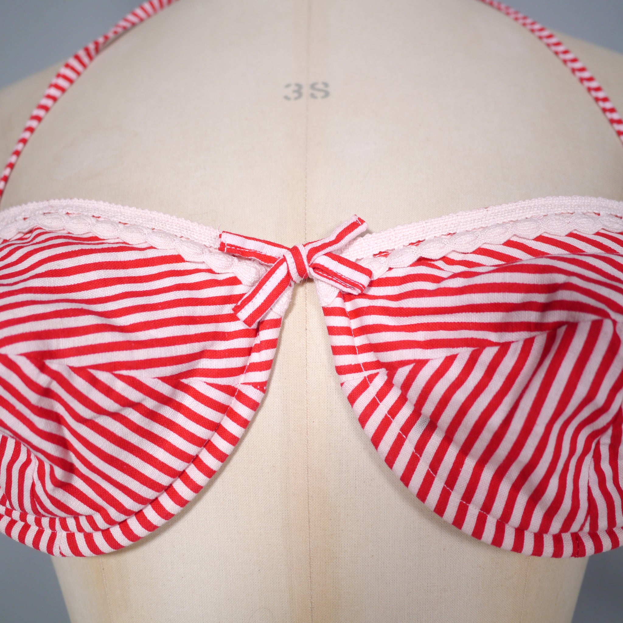 50s 60s RED CANDY STRIPE BIKINI WITH RUFFLE PANT AND UNDERWIRE BRA