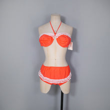 Load image into Gallery viewer, 50s 60s ORANGE COTTON BIKINI WITH UNDERWIRE CUPS AND RUFFLE PANTS - S / 36D?