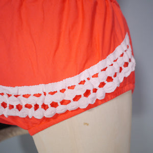 50s 60s ORANGE COTTON BIKINI WITH UNDERWIRE CUPS AND RUFFLE PANTS - S / 36D?