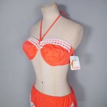 Load image into Gallery viewer, 50s 60s ORANGE COTTON BIKINI WITH UNDERWIRE CUPS AND RUFFLE PANTS - S / 36D?