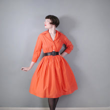 Load image into Gallery viewer, 50s 60s CORAL / ORANGE COTTON SHIRTWAISTER DAY DRESS - S