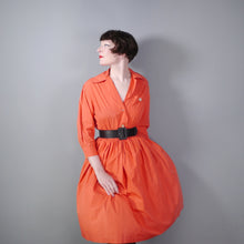 Load image into Gallery viewer, 50s 60s CORAL / ORANGE COTTON SHIRTWAISTER DAY DRESS - S