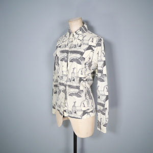 70s NOVELTY SHIRT IN SUITED MAN PRINT - M