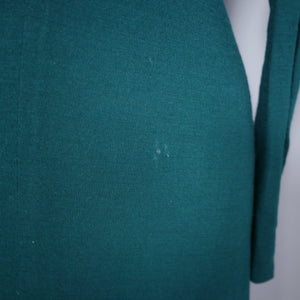 70s DARK GREEN FINE WOOL STRETCH JERSEY ART DECO INSPIRED DRESS - XS