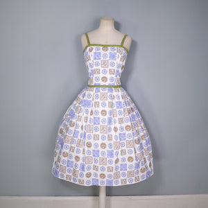 50s SUN DRESS AND BOLERO JACKET IN NOVELTY FOLK ART PRINT - XS