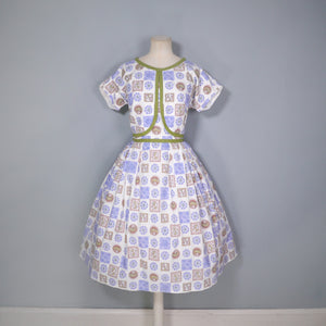 50s SUN DRESS AND BOLERO JACKET IN NOVELTY FOLK ART PRINT - XS