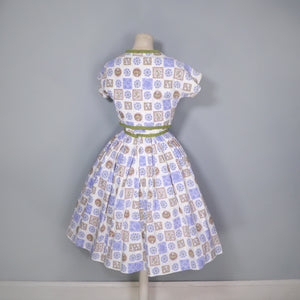 50s SUN DRESS AND BOLERO JACKET IN NOVELTY FOLK ART PRINT - XS