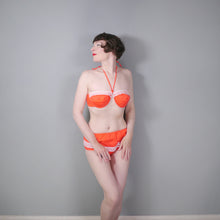 Load image into Gallery viewer, 50s 60s ORANGE COTTON BIKINI WITH UNDERWIRE CUPS AND RUFFLE PANTS - S / 36D?