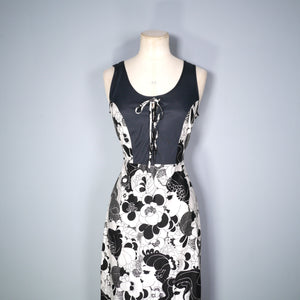 70s BLACK AND WHITE BOLD PSYCHEDELIC LADY FACE PRINT DRESS - XS-S