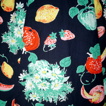 Load image into Gallery viewer, 50s AMAZING FRUIT PRINT BLACK COTTON FULL SKIRTED DRESS - VOLUP / L