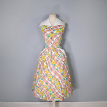 Load image into Gallery viewer, 40s 50s LEE WENTLEY DELIGHTFUL YELLOW FLORAL HALTER DRESS - XS