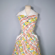 Load image into Gallery viewer, 40s 50s LEE WENTLEY DELIGHTFUL YELLOW FLORAL HALTER DRESS - XS