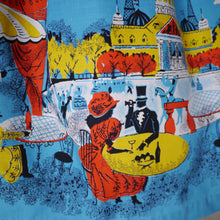 Load image into Gallery viewer, 50s VICTORIAN SPECTATORS AND HOT AIR BALLON BORDER PRINT NOVELTY SKIRT - 30&quot;