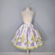 Load image into Gallery viewer, 50s WINE BOTTLE AND GRAPE BORDER PRINT WHITE COTTON FULL SKIRT - 26&quot;