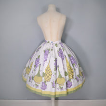 Load image into Gallery viewer, 50s WINE BOTTLE AND GRAPE BORDER PRINT WHITE COTTON FULL SKIRT - 26&quot;