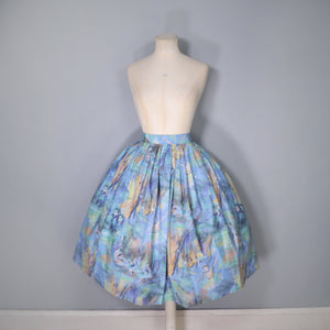 50s IMPRESSIONIST BALLET / BALLERINA PRINT CO ORD 2 PIECE SKIRT AND BLOUSE - S