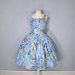50s IMPRESSIONIST BALLET / BALLERINA PRINT CO ORD 2 PIECE SKIRT AND BLOUSE - S